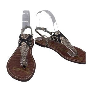 San Edelman Greta Snake stamped leather T-Strap sandals